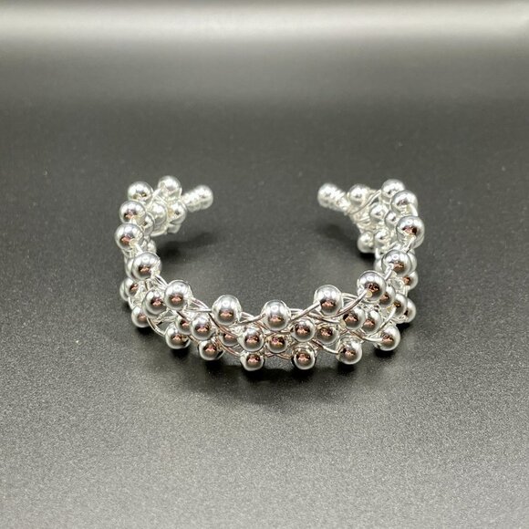 Sterling Silver 925 Wide Beaded Woven Cuff Bracelet #1168 - Picture 4 of 7